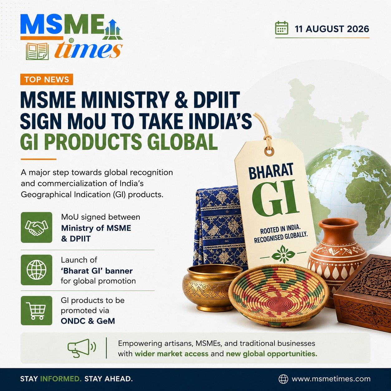 MSME Ministry & DPIIT Sign MoU to Take GI Products Global