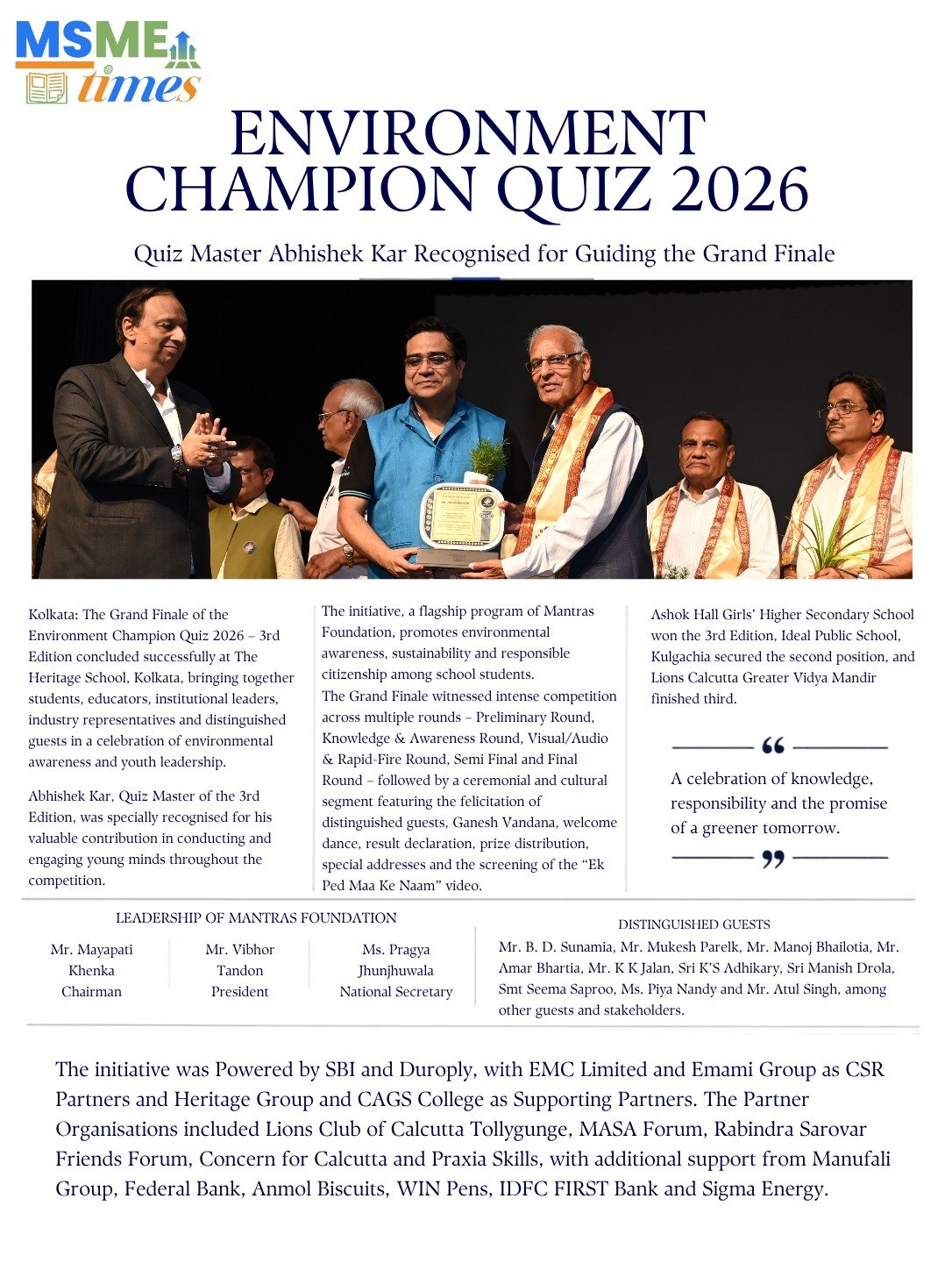 Environment Champion Quiz 2026 Grand Finale at The Heritage School Kolkata