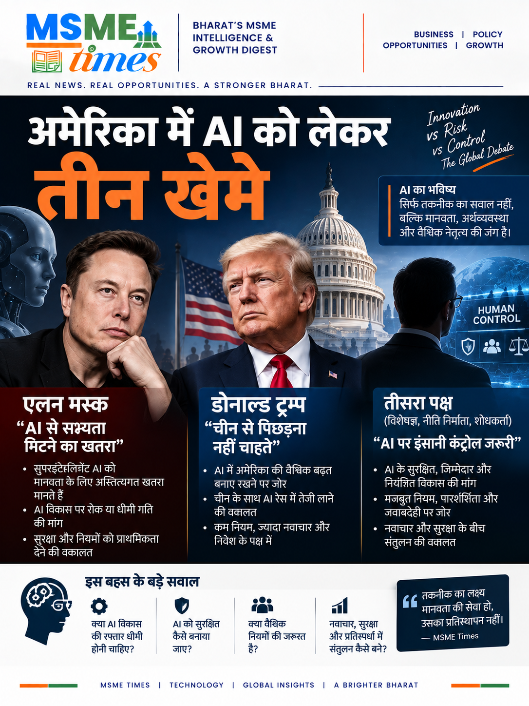 AI debate in America Elon Musk Donald Trump AI regulation and human control