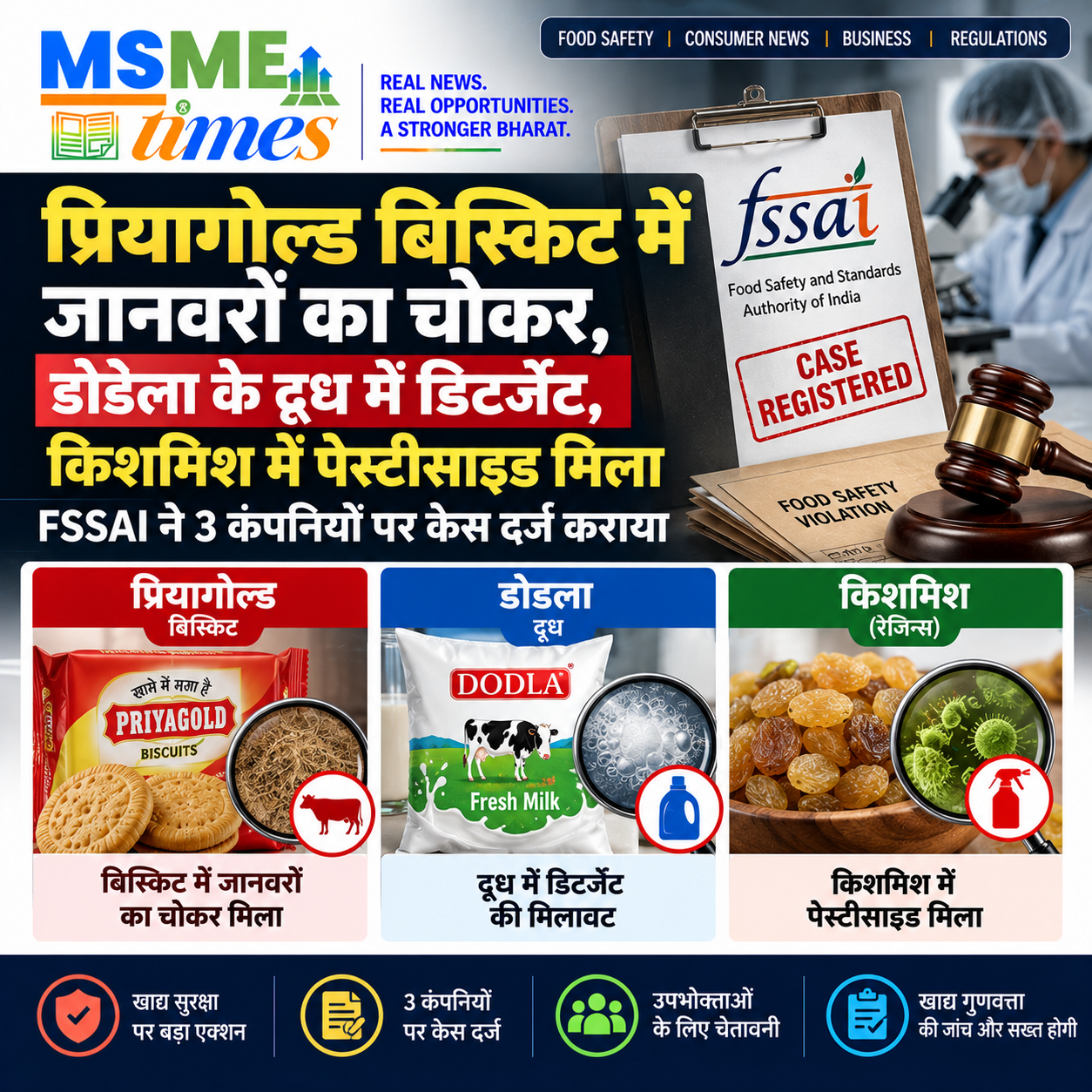 FSSAI Action on Priyagold Biscuits Dodla Dairy and UEIR Organic Foods